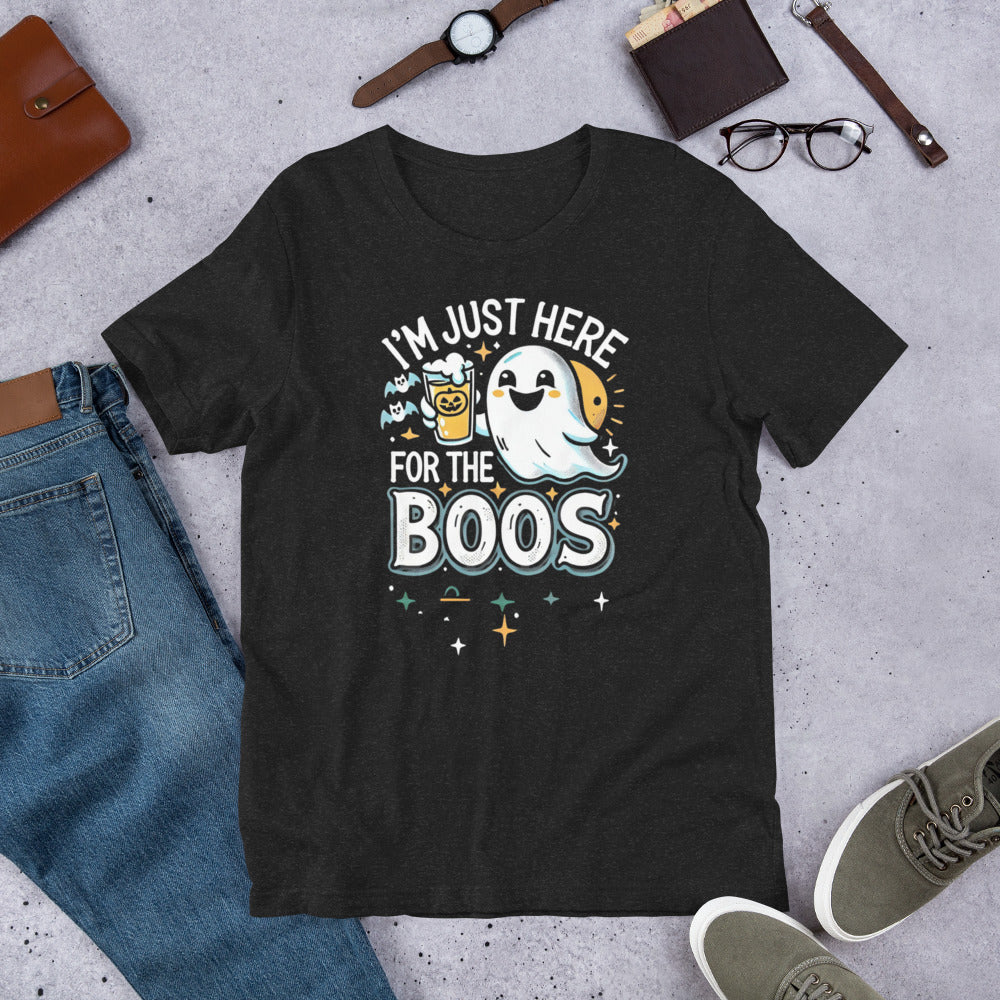 Unisex t-shirt I'm just here for the BOOS Halloween with funny phrase shirt and ghost