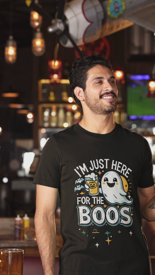 Unisex t-shirt I'm just here for the BOOS Halloween with funny phrase shirt and ghost
